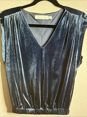 bishop + young Blue Velvet V‑Neck Sleeveless Blouson Tank